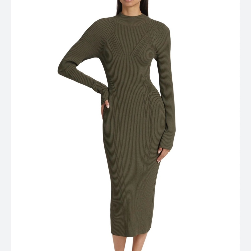 A.L.C Halle Green Ribbed Knit Midi Dress size S